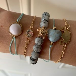 Set of 5 Stackable Bracelets Turtle, Crab, Heart